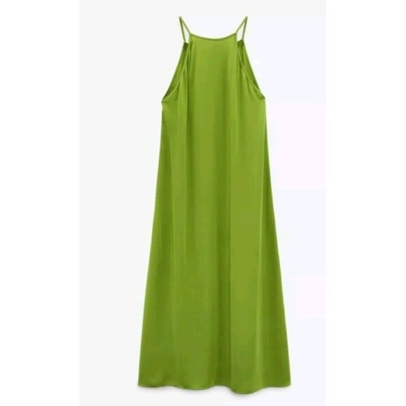 ZARA Dress WOMAN NWT EFFECT HALTER Spli Green 4437 080 Small 18" Ptp Viscose - Picture 6 of 9